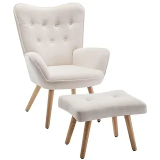 luxuskollektion Ohrensessel Samt 66 x 75 x 94 cm Beige mit Hocker
