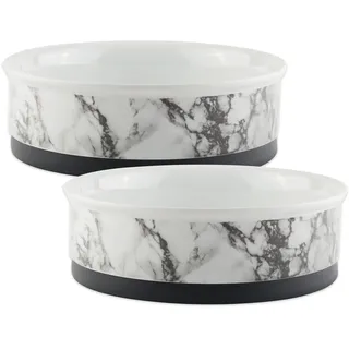 Bone Dry Pet Bowl Collection Keramik-Set, groß, Marmor, 2 Stück, Weiß