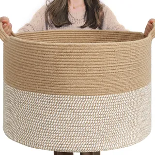 Geflochtener Aufbewahrungskorb, 55 × 35 cm, Weiß & Jute - Körbe Aufbewahrung und