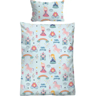 Bettwäsche BIBERNA "kleine Prinzessin", blau (ciel), B/L: 100cm x 135cm, 1 Stk., 1 Stk., Feinbiber, B/L: 40cm x 60cm, 2 Stk., Feinbiber, Obermaterial: 100% Baumwolle, Bettwäsche, Bettwäsche, wohlig warm + weich, pflegeleicht, aus 100% Baumwolle, Reißverschluss