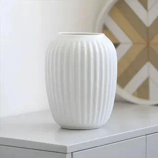 Vase Weiß, Klein Deko Vasen aus Keramik, Blumenvase Modern für Tischdeko Innenbereich - 20 cm, Weiss
