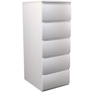 CDF Moderne Kommode Malwa W5 | Farbe: Weiß | Schrank für Dokumente, Kleinigkeiten | Ideal für Wohnzimmer, Schlafzimmer, Kinderzimmer, Jugendzimmer und Büro | 5 geräumige Schubladen
