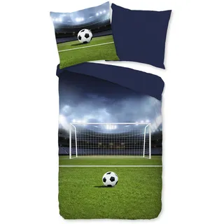 PURE luxury collection Jasper Fußball Blau/Grün 135 x 200 cm + 2 x 80 x 80 cm