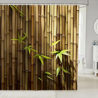 Tizhweqo Duschvorhang 120x200 Bambus, Wasserdicht Anti Schimmel Duschvorhänge 3D Bambusblätter, Shower Curtains Waschbar mit 8 Ringe, Duschrollo für Badewanne, Badezimmer MQ940