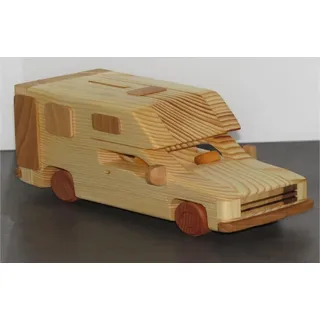 Wohnmobil Reisemobil Pickup Alkoven Camper Spardose Camping Modellauto WOMO Holz - Braun