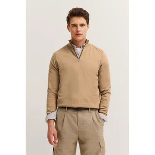 Troyer BUGATTI "Regular Fit", Herren, Gr. L, beige (40, beige), Strick, 95% Baumwolle, 5% Kaschmir, unifarben, regular fit, ohne Ausschnitt, Rippbündchen, Pullover Troyer, aus Baumwolle-Kaschmir mit Reißverschluss