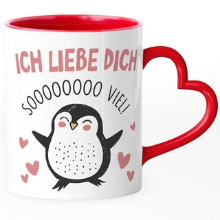 SpecialMe® Tasse mit Herz-Henkel Kaffee-Tasse Geschenk Liebe Valentinstag Jahrestag Pinguin Spruch Ich liebe dich Herz inner-rot Herz-Tasse