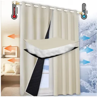 Mewkew Verdunkelungs Thermo Vorhang Gardine mit Ösen Thermo Blickdicht stark Abdunkelnd Vorhang Gardinen für Fenster und Tür Thermo Isolierend Schlafzimmer Türvorhänge,2 PCS B122xH150cm