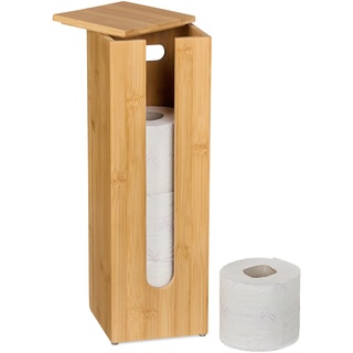 Relaxdays Toilettenpapier Aufbewahrung Bambus, für 4 Rollen, Toilettenpapierbehälter stehend, HBT 42x13,5x13,5 cm, Natur