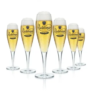 6x Radeberger Bier Glas 0,2l Tulpe Pokal Kelch Goldrand Gläser Gastro Bar Pils - Transparent