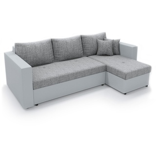 Vicco Ecksofa mit Schlaffunktion Sofa Couch Schlafsofa Bettfunktion Taschenfederkern Weiß/Grau