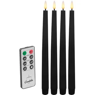 Candela Lights LED Echtwachs Stabkerze 4er Set Winter schwarz H:26,5xØ2,2cm mit Timerfunktion & Fernbedienung Dinnerkerzen dimmbar Tafelkerzen Spiralkerzen