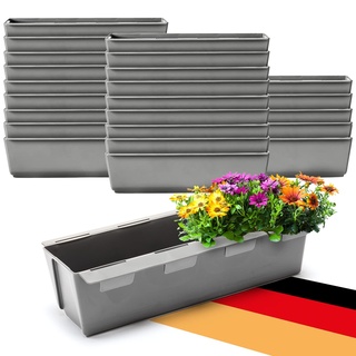 BigDean 24er Set Paletten Blumenkästen - Einsatz - mit Hängesystem zum Einhängen - 37cm Beton-grau - Pflanzkasten für Europalette Balkonkasten Blumentopf - aus recyceltem PP-Kunststoff