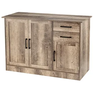 COSTWAY Küchenbuffet mit Arbeitsplatte, Schubladen&verstellbarem Regal 110cm grau