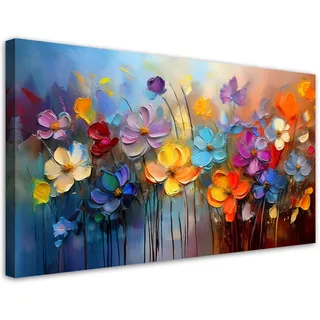 LEINWANDBILD Bunte gemalte Blumen 80x40cm