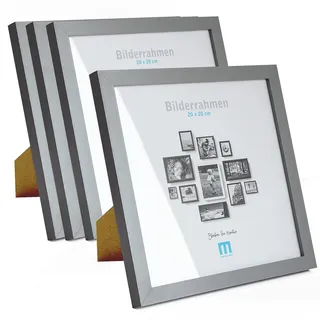 M MERCEO Bilderrahmen 20x20cm (4Stk) Grau – Holz MDF Fotorahmen einzeln oder Set – Posterrahmen mit Acrylglas – für Fotos & Poster, Wandmontage oder Tischaufsteller, Hoch- & Querformat