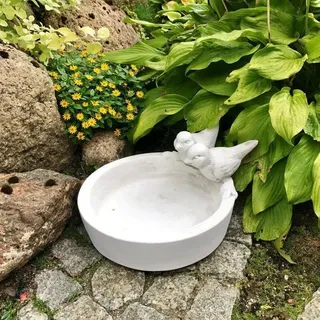 gartendekoparadies.de Gartenfigur Massive Vogeltränke Vogelbad Motiv Vögel, Gewicht 7 kg, Frostsicher grau
