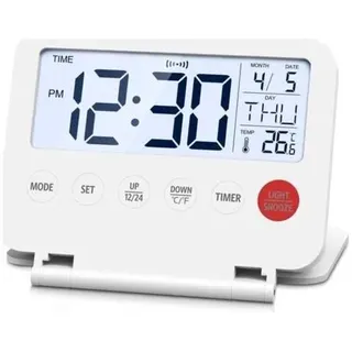 Mini Digitaler Faltbarer Reisewecker Mit Lcd-hintergrundbeleuchtung, Thermometer, Schlummerfunktion, Datums- Und Zeitanzeige, Tischuhr Für Schlafzimmer Und Küche