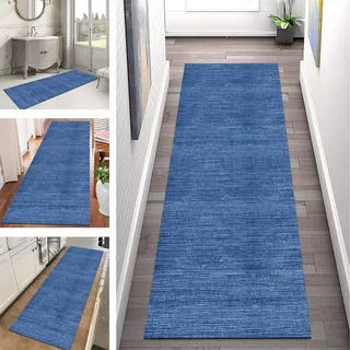 Teppich Läufer Flur Küche rutschfest waschbar Teppichläufer Lang 80X150CM Blau Kücheteppich Küchenläufer Meterware Korridor Tepiche Esszimmer Schlafzimmer Wohnzimmer Schmutzfangmatte Breit 40-120cm