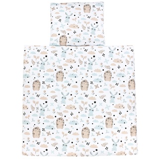TupTam Unisex Baby Bettwäsche Bettdecke Kopfkissen mit Bezüge Wiegenset 4-teilig, Farbe: Igel/Hase/Blau, Größe: 80x80 cm