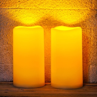 Homemory Große Solar-Kerzen Outdoor Wasserdicht, 20,3 cm X 10 cm, Dämmerung bis Morgengrauen, Solarbetriebene flammenlose Kerzen für draußen, Laternen, 2er-Set