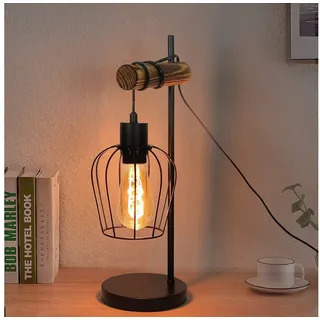 ZMH Tischleuchte Vintage Nachttischlampe E27 aus Metal Retro für Schreibtisch, inkl.Schalter, ohne Leuchtmittel, 1 flammig im Industrial Design aus Metall schwarz Ø 13 cm