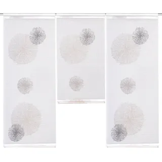 Clever-Kauf-24 Scheibengardine 3-teiliges Mini Flächenvorhang Set Rawlins stein grau, Stangendurchzug, halbtransparent, bedruckt grau|weiß