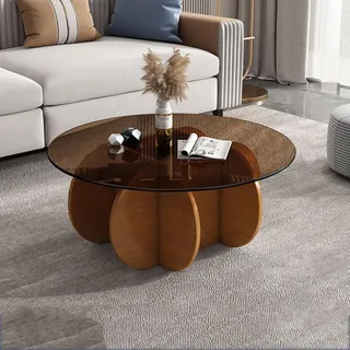 Meedlopia Couchtisch Glas Durchsichtig Couchtische Wohnzimmer Modern Wohnzimmertisch mit Holz Füße Ausgefallene Glastisch Couch, Moderner Vintage-Beistelltisch für Wohnzimmer, Homeoffice