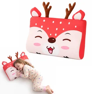champracer Schlummerkids Kissen, Calmly Kinderkissen, Kinderkopfkissen, Atmungsaktives Ergonomisches Kissen für Jungen und Mädchen mit Niedlichen Tierdesigns (Hirsche,45 * 27 * 6 cm)