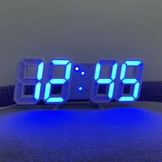 Digitale Wanduhr Mit Blauer Und Weißer Led-beleuchtung, Einstellbarer Helligkeit, Großer Temperaturanzeige, Wohnzimmer, 3d-wanduhr, Digitaluhr