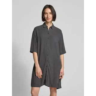 Mini Hemdblusenkleid aus Viskose-Leinen-Mix, Dunkelgrau, 34
