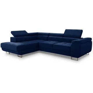 Sofnet Ecksofa Caris mit Schlaffunktion und einstellbare Kopfstützen, Wohnlandschaft mit Bettkasten, Couch, Sofa, Bettsofa (Dunkelblau (Kronos 09), Ecksofa links, L-Form,Rechteckig, 273x203 cm, Wohnzimmer, Sofas & Couches, Wohnlandschaften, Ecksofas