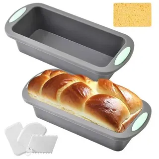 2 Stück Silikon Brotbackform Rechteckig, Brotbackform Silikon Kastenform 27.5x12.5x6.5 cm, Kasten Silicone Bread Loaf Pan Liner mit Bürste und Spach