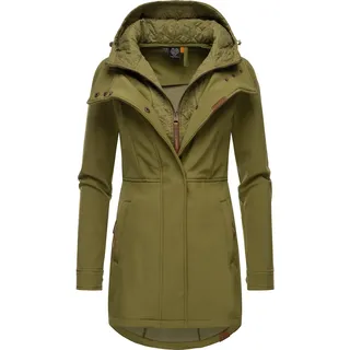 Ragwear Damen, Softshellmantel Lange Übergangsjacke Outdoormantel mit Kapuze Ybela Light Olive23 Gr. XL - XL