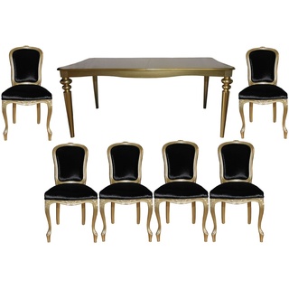 Casa Padrino Barock Luxus Esszimmer Set Schwarz/Gold - Esstisch + 6 Stühle - Möbel Antik Stil - Luxus Qualität - Limited Edition