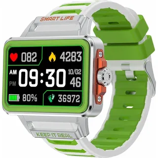Smartwatch Herren Damen mit Herzfrequenzmessung Schlaftracker Fitnessuhr NFC Musiksteuerung Message Reminder Spielen Militär Sportuhr Jugendliche - Grün
