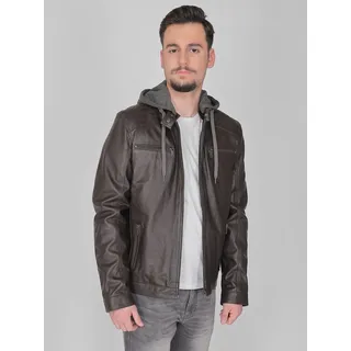 Lederjacke MUSTANG "Foster", Herren, Gr. XXL, braun (schwarz braun), Obermaterial: 100% Lammleder. Wattierung: 100% Polyester. Kapuze: 100% Baumwolle. Innenfutter: 100% Baumwolle, ohne Bündchen, Jacken