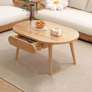 Eiauiuo Moderner Couchtisch Wohnzimmertisch Holz Couchtisch Sofatisch mit Schublade Ovaler Design Kaffeetisch Rustikaler Beistelltisch für Schlafzimmer Balkon Büro 80x55x45cm(1 Schublade) (Color : Ho