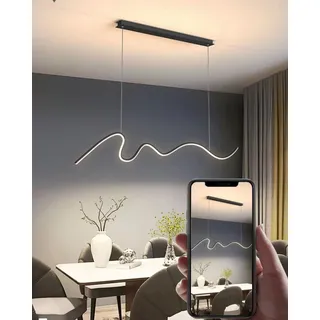 Moderne Hängeleuchte LED pendelleuchte esstisch dimmbare mit Fernbedienung Hängelampe Linear design höhenverstellbar küchenlampe hängend für esszimmer Küche büro Esstischlampe (Schwarz, L150cm)