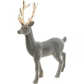 Florists Products Weihnachtsmann Deko Hirsch Rentier Figur Grau Gold Geweih Tischdeko grau