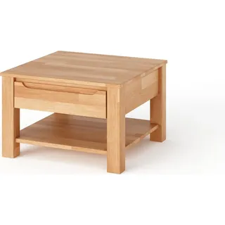 Couchtisch Kernbuche Tisch Massiv 70 x 70 cm mit Schubkasten Wohnzimmer - Naturbelassen