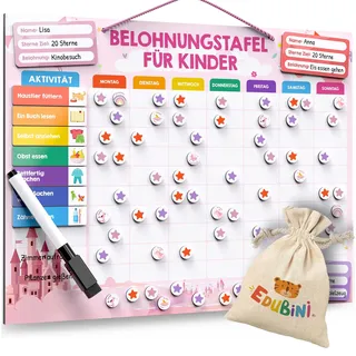Edubini Belohnungstafel Kinder - [100 Aufgaben + 350 Magnete] - Belohnungssystem für Verantwortung - Family Plan, Montessori Magnettafel, Wochenplaner, Adhs Hilfsmittel - inkl. Tasche, Stift