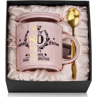 80 Geburtstag Geschenke Frauen, Fabelhafter 80. Limited Edition, 14 Unzen Kaffeetasse, Bedruckt mit Gold, Becher zum 80. Geburtstag Frau, Geschenk für Mutter, OMA, Schwester, Ehefrau, Geschenkbox
