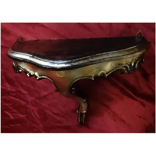 Lnxp Mini Wandkonsole Wandregal Wandboard Konsole Hängekonsole Ablage Regal mit Ornamente Verzierungen 23,5x10x18cm Antik Barock Repro Rokoko Vintage Shabby in Gold/Schwarz Dualcolor 85K