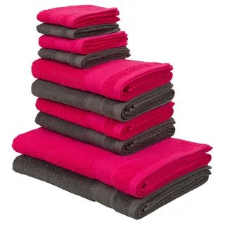 Handtuch Set MY HOME "Afri, Duschtücher, Handtücher, Gästetücher, Seiftücher" Handtücher (Packung) Gr. (10 St.), schwarz (anthrazit, pink) Handtuch-Sets zweifarbig, 100% Baumwolle, weich, mit Bordüre
