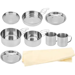 Fauitay Campingausrüstung und -ausrüstung, Camping-Kochset, 23 x 16 x 9, 8-teilig, tragbares Camping-Kochgeschirr-Set, Wandertopf, Pfanne, Tassen-Set aus Edelstahl Picknick,