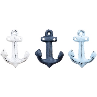 Levandeo® Garderobenhaken, 3er Set Anker Wandhaken Blau Weiß Metall Garderobenhaken Maritime bunt