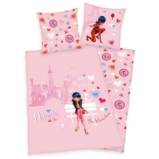 Kinderbettwäsche Mädchen Flanell Bettwäsche Miraculous Ladybug Love Paris rosa Biber, Herding