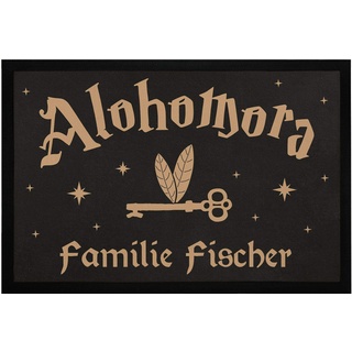 SpecialMe® Fußmatte mit Namen Alohomora Fliegender Schlüssel personalisierte Tümatte Familie rutschfest & waschbar weiß 60x40cm