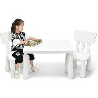 KOMFOTTEU Kindersitzgruppe Kindertisch mit 2 Stühlen, (Set), aus Kunststoff weiß